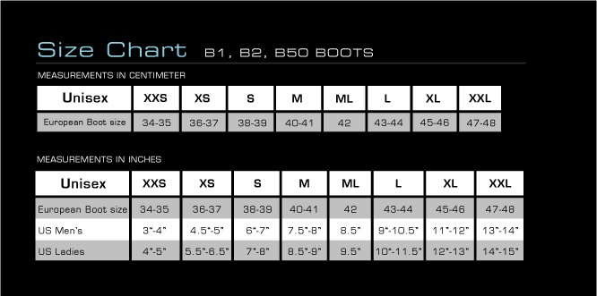 B Size Chart