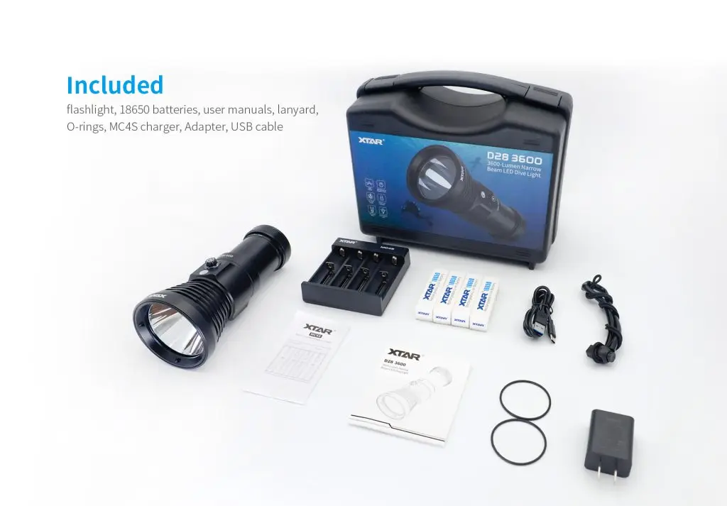 XTAR D28 3600 lumen Dive Light package.webp