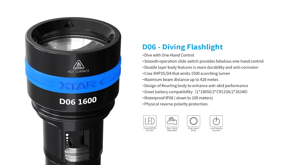 XTAR D06 1600 lumen Dive Light2.webp