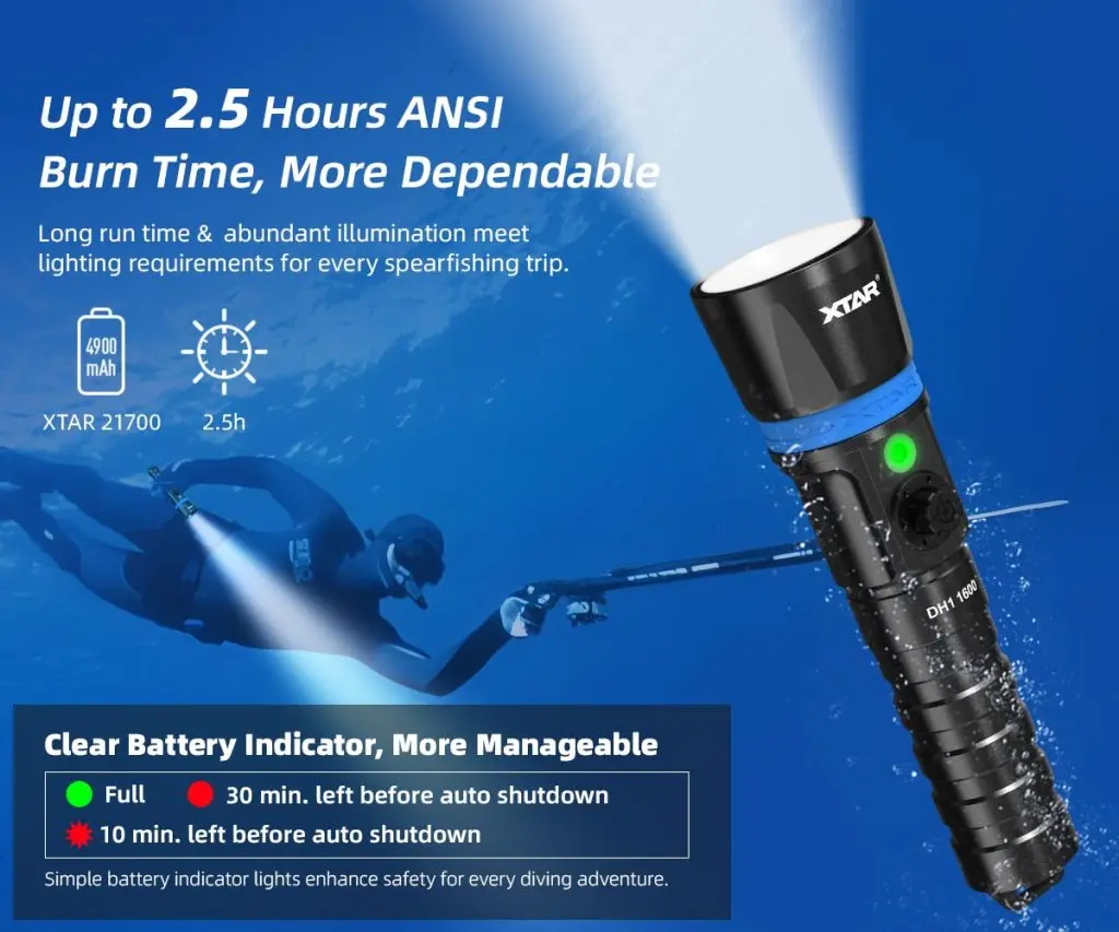 XTAR Hunter DH1 1600 Lumens Dive Light3.webp